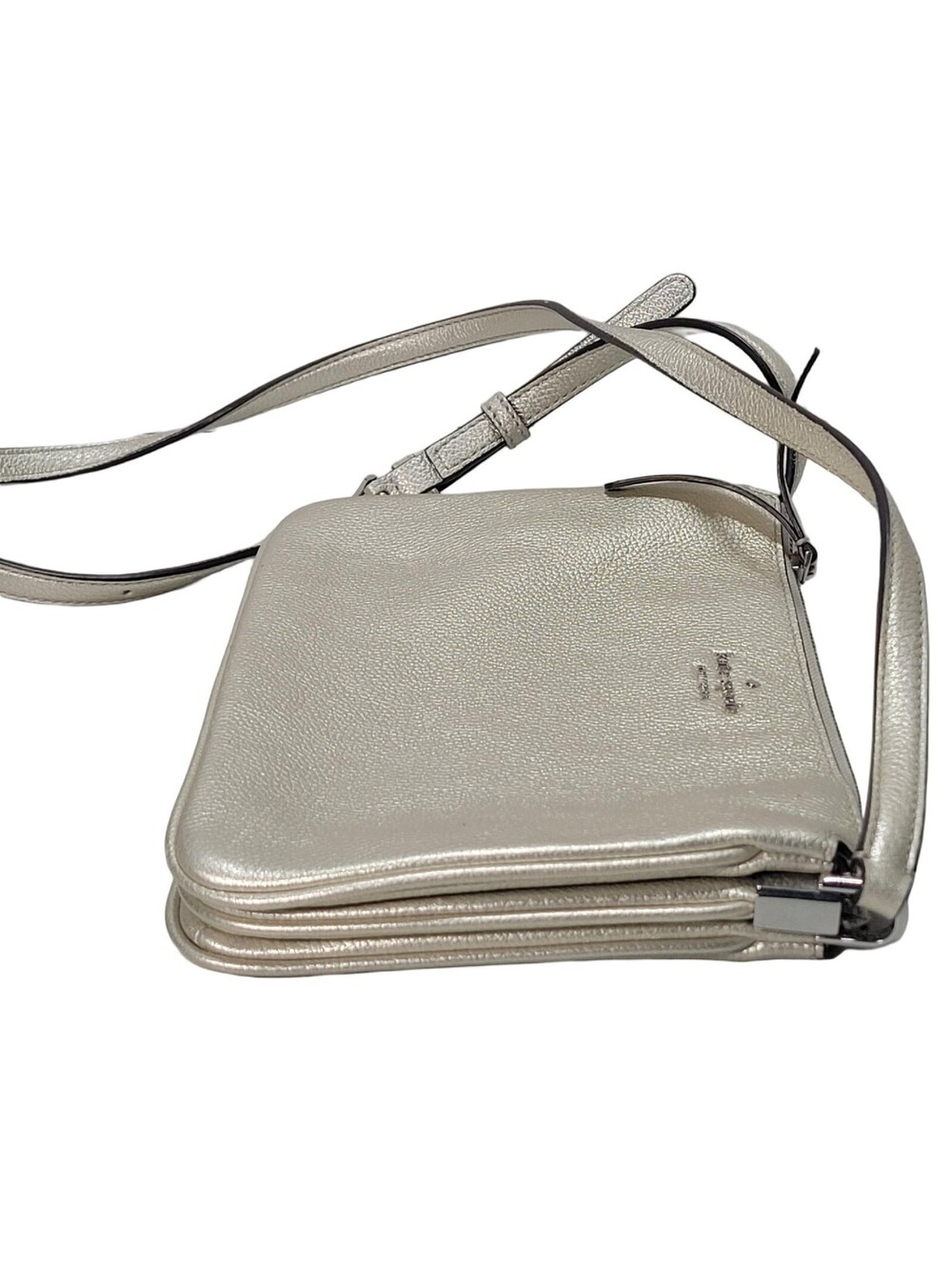 Kate Spade New York Metallic Silver Crossbody Bag Purse Zip Top Closure - Picture 6 of 16